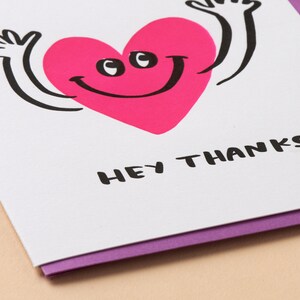 Wholehearted Thanks Letterpress Greeting Card thank you so much card, cute heart thank you card, heart smiley face image 2