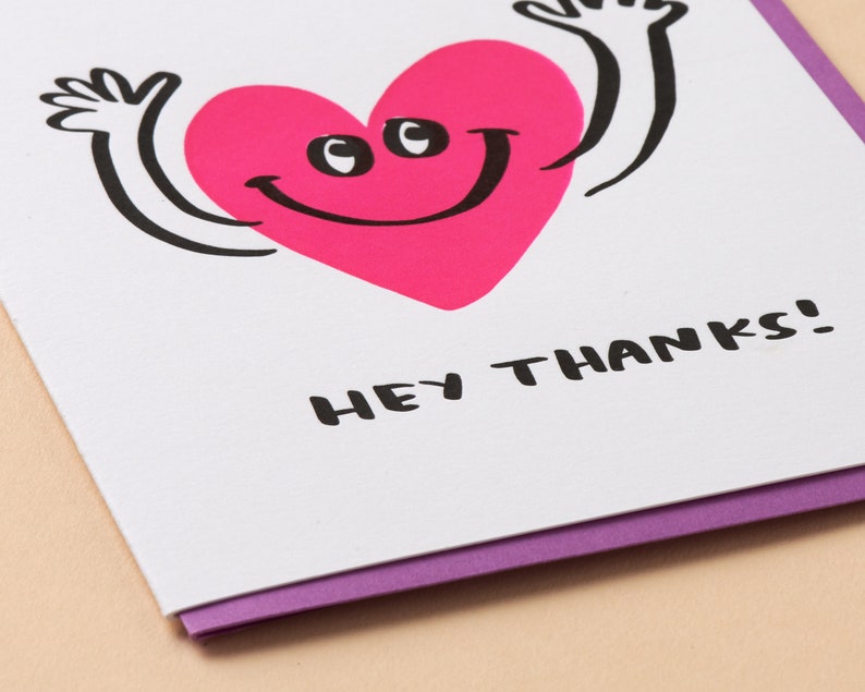 Wholehearted Thanks Letterpress Greeting Card thank you so much card, cute heart thank you card, heart smiley face image 2