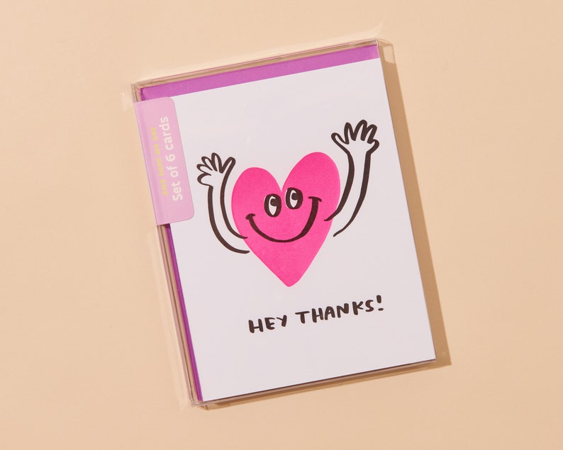 Wholehearted Thanks Letterpress Greeting Card thank you so much card, cute heart thank you card, heart smiley face image 5