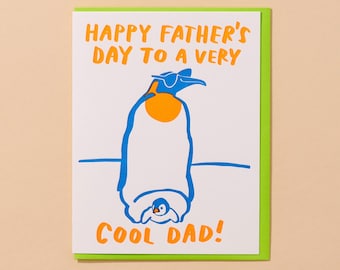 Happy Father's Day to a Very Cool Dad Letterpress Greeting Card | Father's Day card, birthday card for dad, penguin card, funny father's day