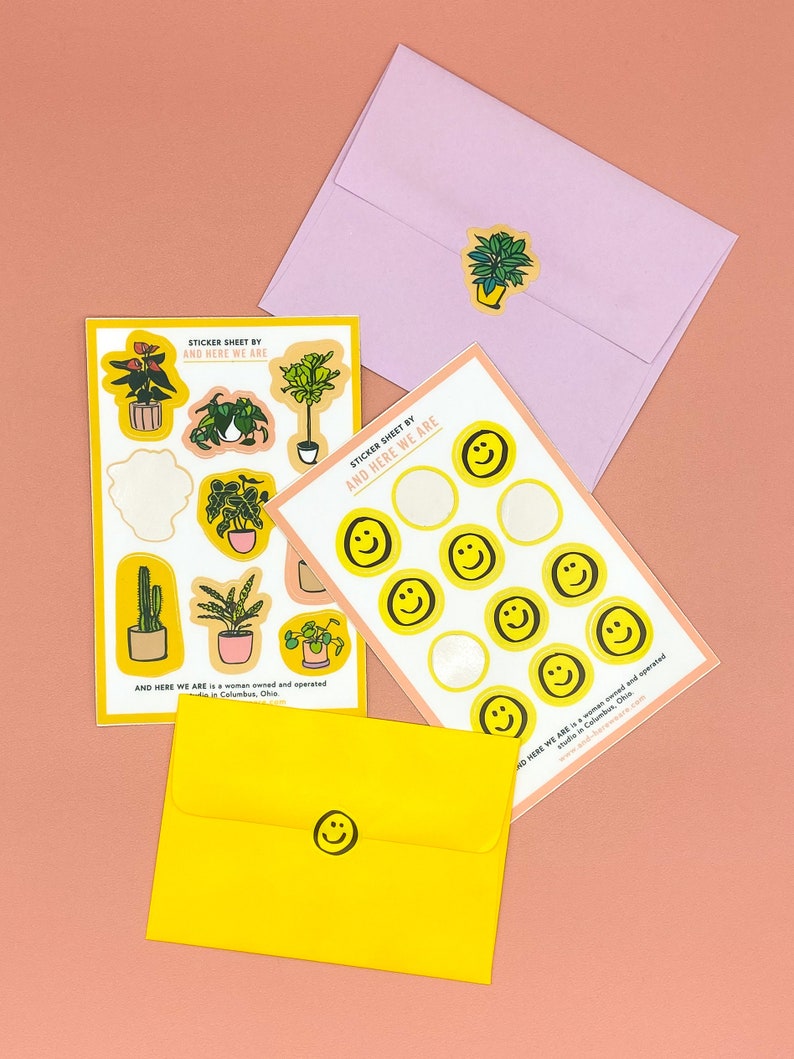 Plant Pattern Vinyl Sticker Sheet Envelope Seals plant parent stickers, mini plant stickers, plant lover sticker sheet image 4