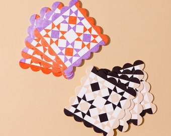 Mod Quilt Scalloped Letterpress Coaster Set | y2k housewarming gift, gift for quilt lover