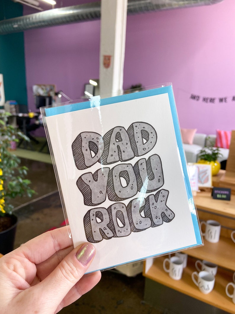 Dad You Rock Letterpress Greeting Card Father's Day card, gift for dad, dad birthday card, blank card image 5