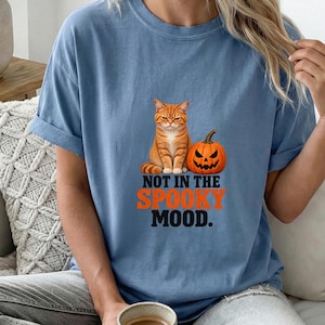 Funny Halloween Cat Shirt, Not in the Spooky Mood, Orange Tabby Halloween Tee, Cat Mom Gift