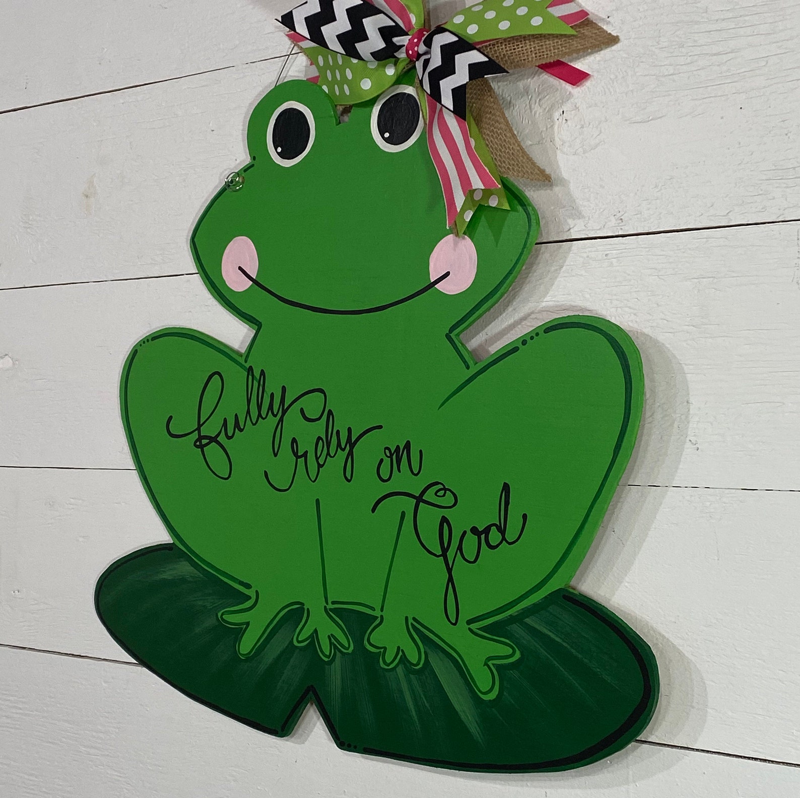 Frog Door Hanger Fully Rely on God Door Hanger Front Door Etsy