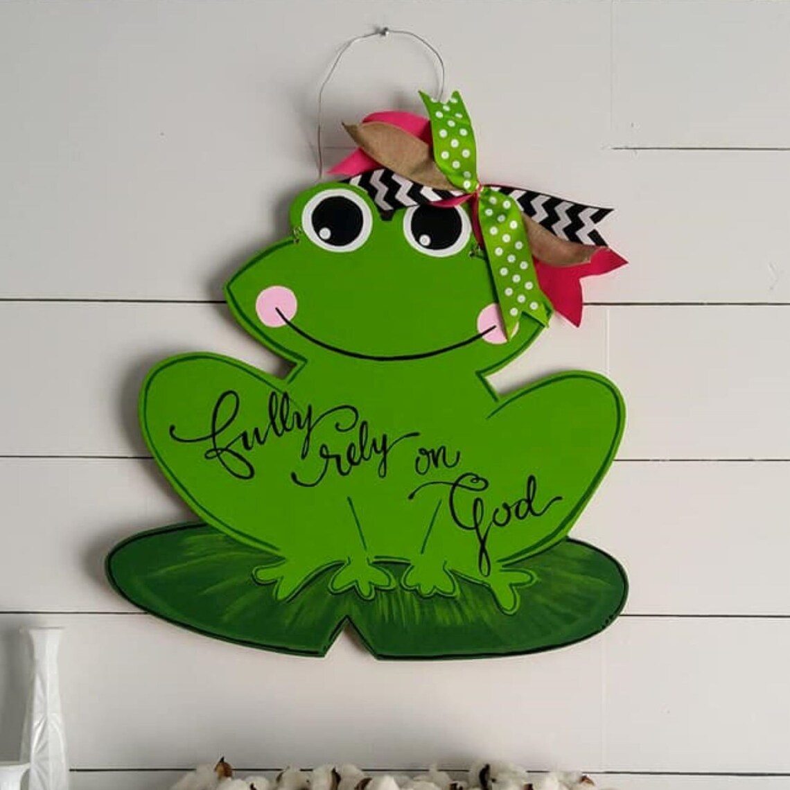 Frog Door Hanger Fully Rely on God Door Hanger Front Door Etsy