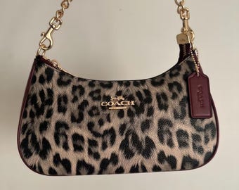 COACH Teri Signature Canvas Leather Leopard Burgundy print bag Style Purse, Gift for Her Christmas