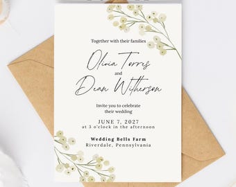 Simple Floral Wedding Invitation Bundle | Digital Template