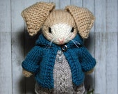 Muriel - Knitted  Tan and  Cream Bunny Rabbit with Woolen Dress and Hoodie