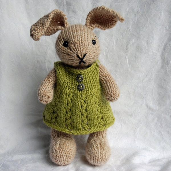 Knitted bunny rabbit toy in spring Easter dress - RESERVED FOR GINA