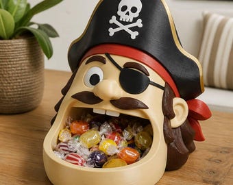 Zuckerdose in Form eines Piratenschädels, 3D-gedrucktes Accessoire für die Kaffeestation, einzigartige Küchendekoration im Piratenstil