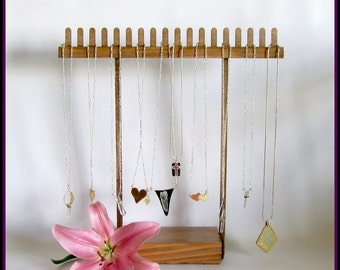 Necklace Display - Hanger - Short Chain  - Organizer - Storage - Stained Wood