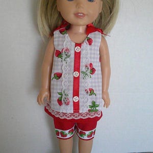 Strawberry Doll Outfit: 14.5 inch Doll Clothes, Red Capri Shorts & Hair Clip
