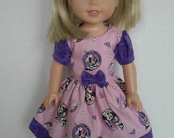 14 inch doll clothes, purple and pink famous mouse as unicorn dress fits dolls such as Wellie Wisher and Glitter Girls.