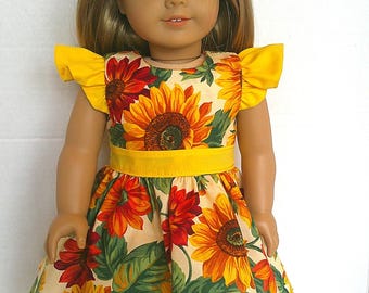 Fits like American Girl dolls, 18 inch doll clothing, Fall floral dress.