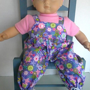 Floral Romper Outfit for 15 Inch Baby Doll: Handmade Cotton Overalls