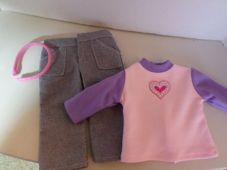 Glitter Jeans and Purple and Pink Knit Heart Tee Shirt and Etsy