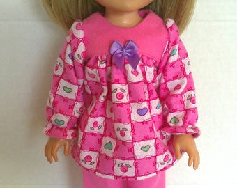 Pink Flannel Doll Pajamas: Fits 14 Inch Wellie Wisher Dolls