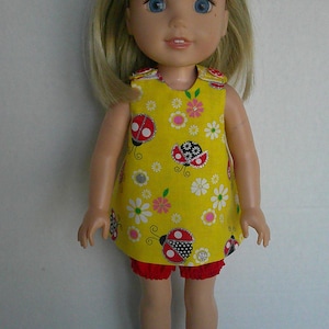 Reversible Doll Clothes: Summer Top, Shorts & Hair Bow - Fits 14 inch Dolls