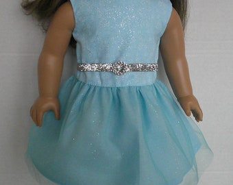 Teal Sparkly Tulle Dress for 18 Inch Dolls, American Made