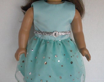 Blue party  dress  American made to fit 18 inch Girl Dolls.