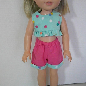 14 Inch Doll Clothes: Ruffled Crop Top, Shorts & Headband
