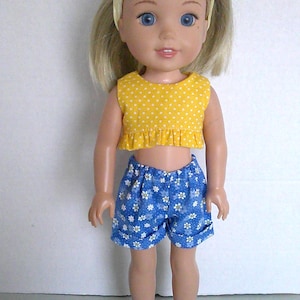 14 Inch Doll Clothes: Ruffled Crop Top & Floral Shorts Set