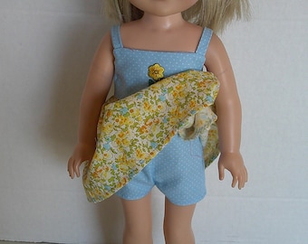 14 inch doll clothes,  floral summer sundress WITH ATTACHED SHORTS,   fits  Wellie Wishers.