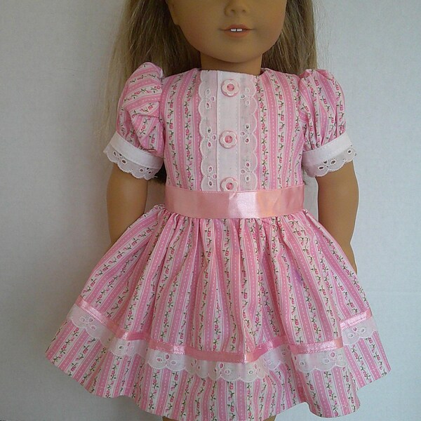 18 inch doll clothes, pink floral spring or summer, Easter party dress and headband American made to fit 18 inch Girl Dolls.
