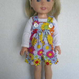 Floral Doll Romper Set: Handmade Outfit for 14 inch Dolls