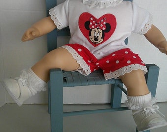 15 inch baby doll clothes, Red polka dot famous mouse  vacation shortset and headband fits 15 inch baby dolls such as Bitty Baby.