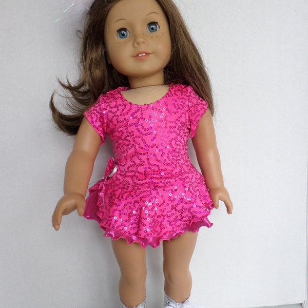 Pink sequined skating dress or dance costume  and headpiece American made to fit 18 inch Girl dolls.