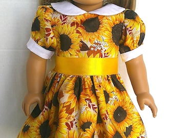 18 inch doll clothes, Fall/ Autumn sunflower dress:  American doll.