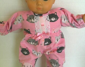 15 inch baby doll kitty cat pink sleeper fits dolls like Bitty.
