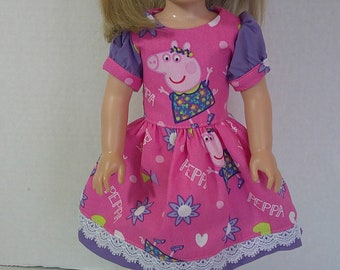 14 inch doll clothes, Pink and purple  Pig dress fits 14 inch dolls such as Wellie Wishers and Glitter  Girls.
