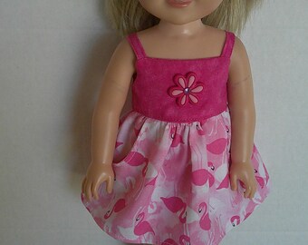 14 inch doll clothes, pink sundress WITH ATTACHED SHORTS  fits  Wellie Wisher dolls.