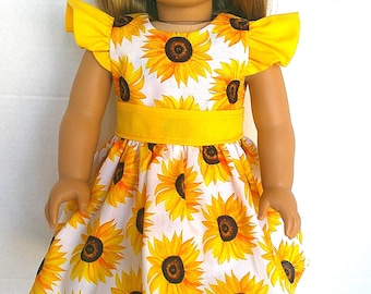 Fits like American doll clothes, 18 inch doll clothing, Fall sunflower dress.
