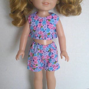 14 Inch Doll Clothes: Floral Crop Top, Shorts & Headband Set