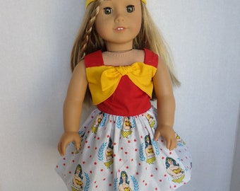 Super Woman dress and headband American made to fit 18 inch Girl Dolls.