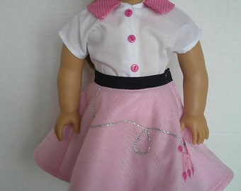 18 inch doll clothes, Pink poodle 50's felt Halloween skirt, blouse and hair tie American made to fit 18 inch Girl Dolls.