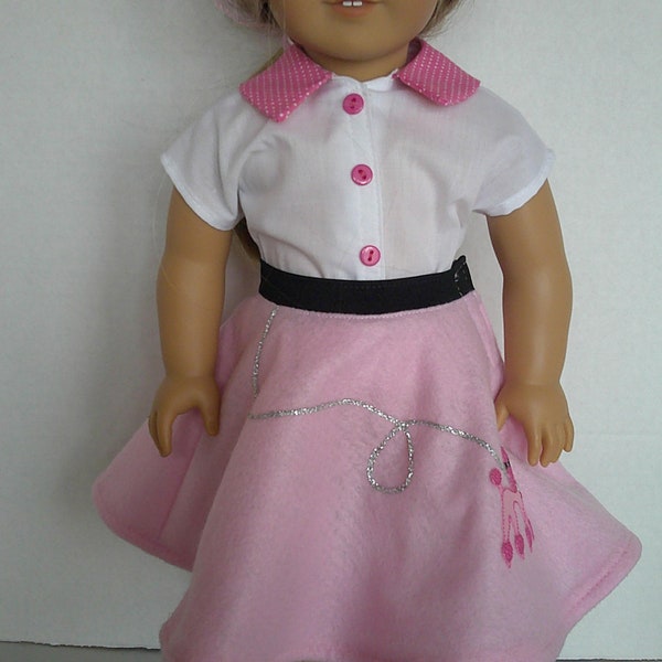 18 inch doll clothes, Pink poodle 50's felt Halloween skirt, blouse and hair tie American made to fit 18 inch Girl Dolls.