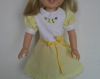 14 inch doll clothes yellow summer/ spring/ Easter/ party dress fits 14 inch dolls such as Wellie Wisher and Glitter Girls.
