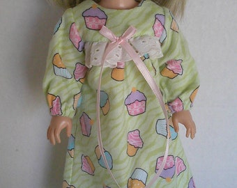 cupcake flannel nighty/ nightgown fits  14 inch dolls such as Wellie Wisher.