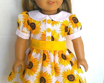 Fits like American Girl doll clothes, 18 inch doll clothing, sunflower dress.
