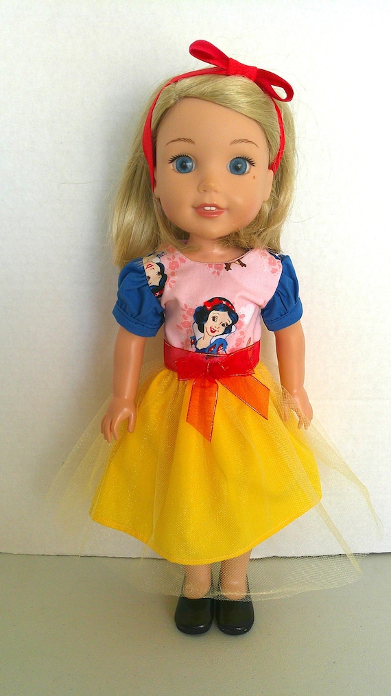 Snow White inspired Halloween dress/ 14 inch Wellie Wisher dolls.