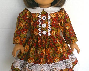 Fits like American doll clothes, 18 inch doll clothing, Fall floral mum dress.