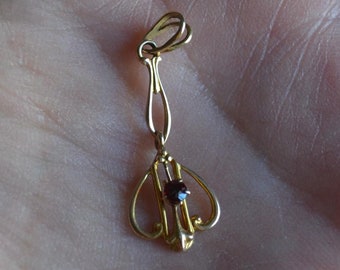 Lovely antique edwardian art deco 10k-14k gold lavalier pendant with garnet paste / antique gold lavalier pendant / TCNKRS