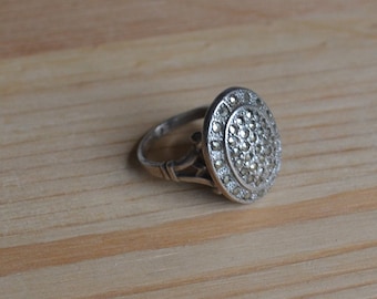 Nice antique art deco style sterling silver cocktail ring with marcasites / sterling silver marcasite cocktail ring / QWFGBJ