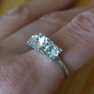 Beautiful antique art deco sterling silver 3 stone cocktail ring w white diamond paste / art deco sterling silver ring / MMBCXZ