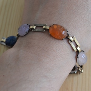 Antique art deco Egyptian revival multi-stone 14k gold & sterling silver scarab beetle bracelet / lapis / carnelian / amethyst / SLLONM
